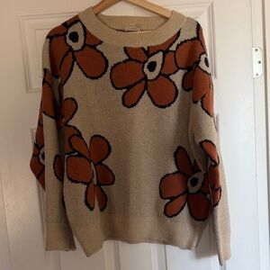 Cozy Floral Beige and Orange Sweater
